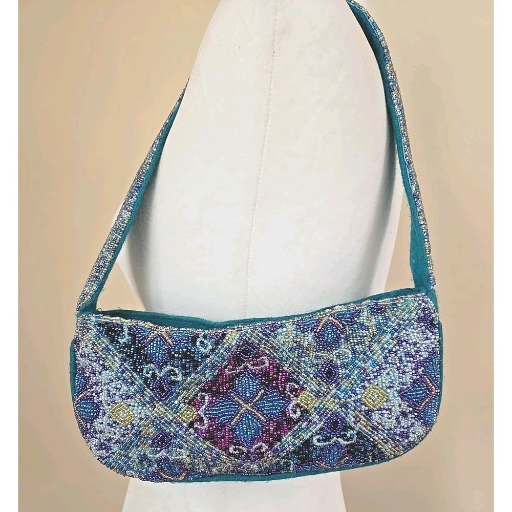VTG Alexia Crawford Boho Stitched-In Beaded Shoulder Strap Bag Wool Multicolor